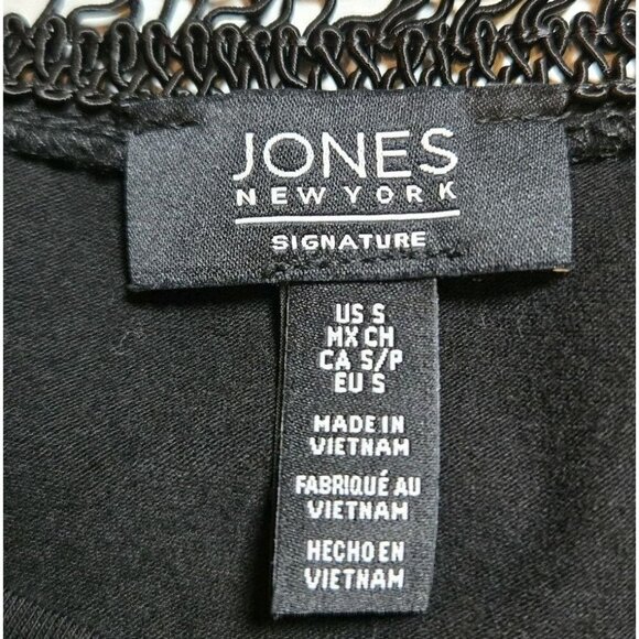 Jones New York Womens Large Crochet Top Blouse Black Bohemian Small 3/4 Sleeve - Picture 6 of 10